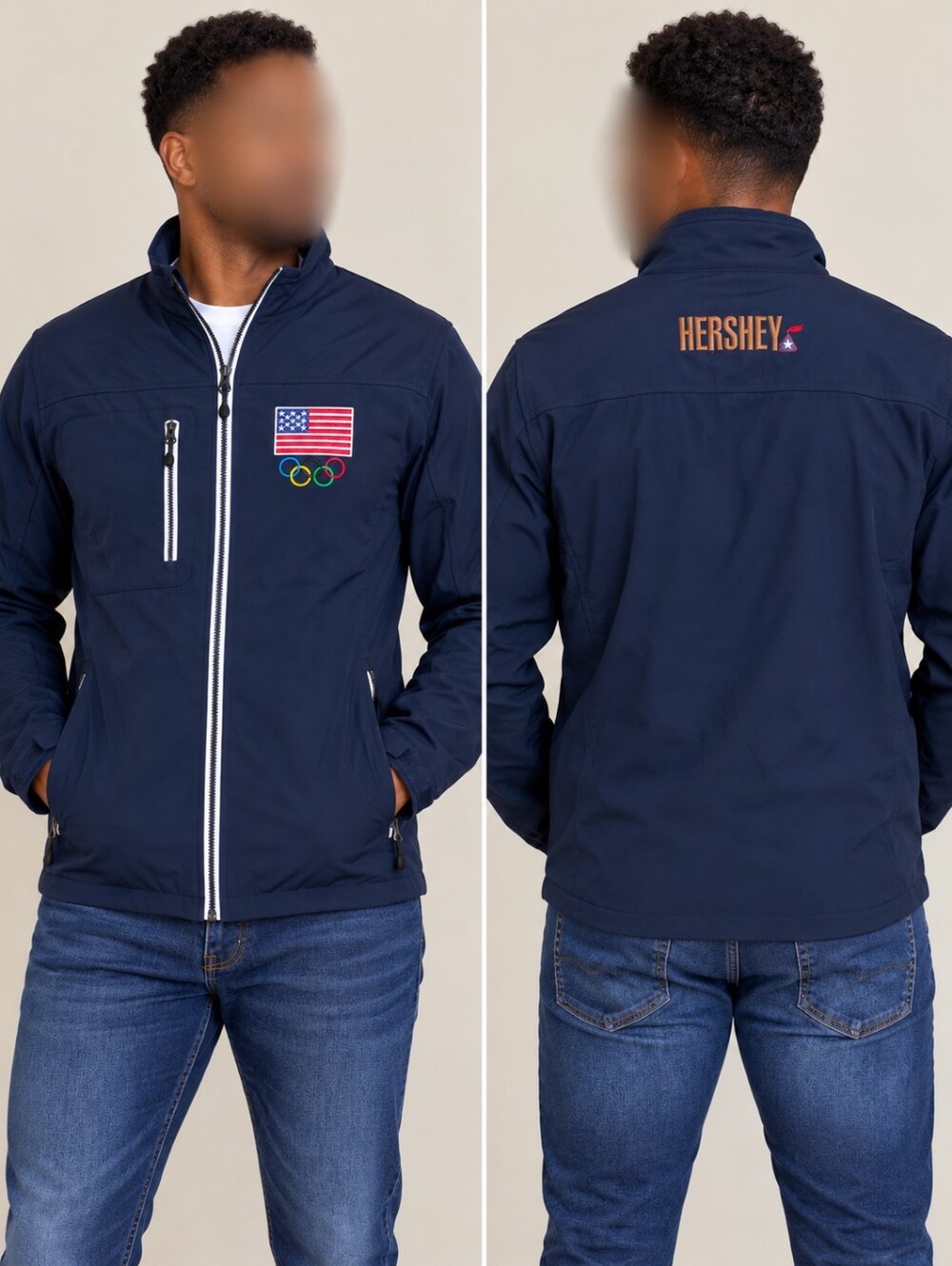 Clique Team USA Olympic Jacket Men’s Medium Navy Blue Hershey Embroidered